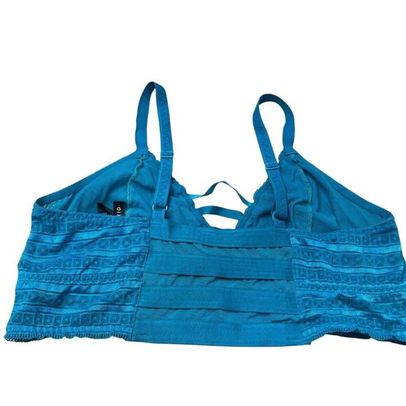 Torrid Lace Mesh Sheer Bralette Unlined Plunge Strappy Longline 3X 22-24 Teal - Picture 5 of 6